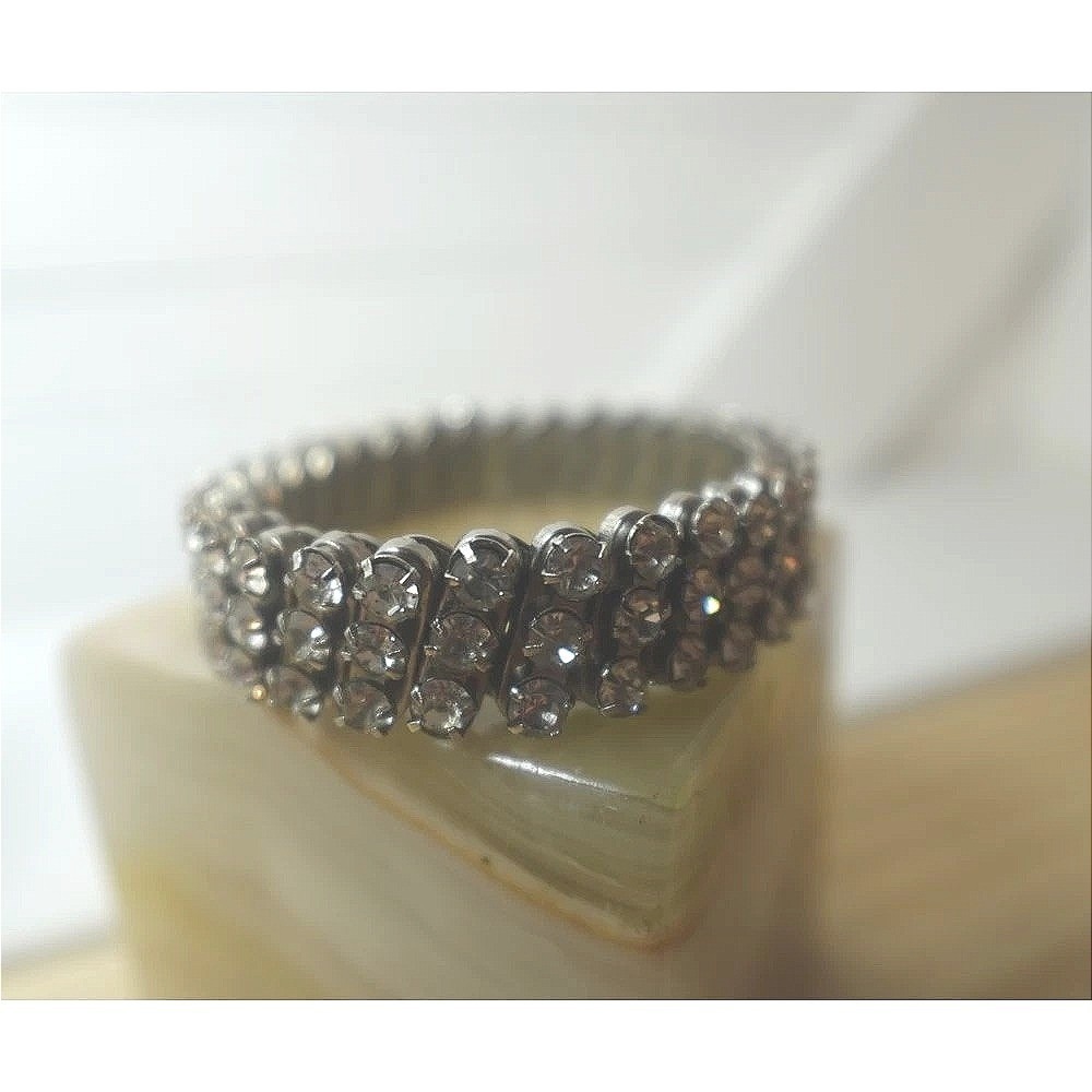Vintage Cuff Bracelet Stretch flex Wrap silver tone Rhinestone stackable Jewelry